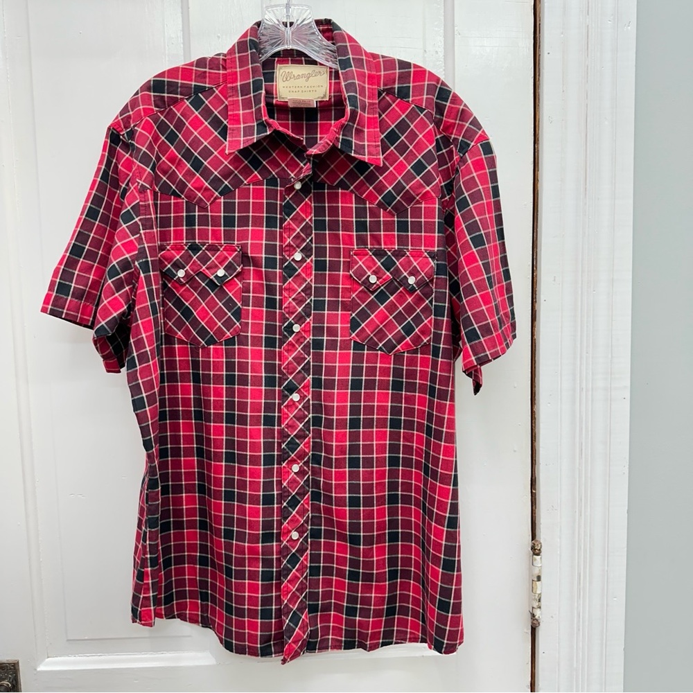 Wrangler Red Plaid Short-Sleeve Western Shirt XL